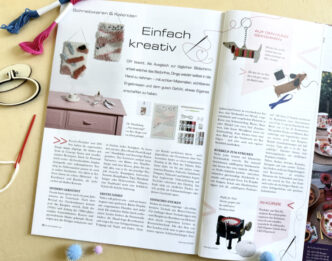 Beitrag im Fachmagazin Trend and Style Ausgabe 3/2025, mit aufgeschlagenem Artikel sichtbar und ein paar DIY-Produkten als Dekoration